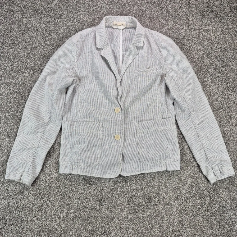 Eileen Fisher Blazer Womens XS Gray Pinstripe Hemp Organic Cotton Jacket